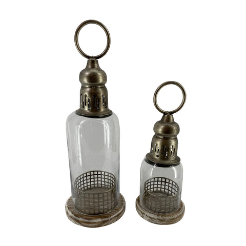 Lanterne i glas m. træbund, small