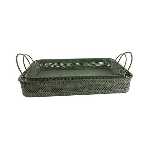 Bakke i metal, antik grøn, stor